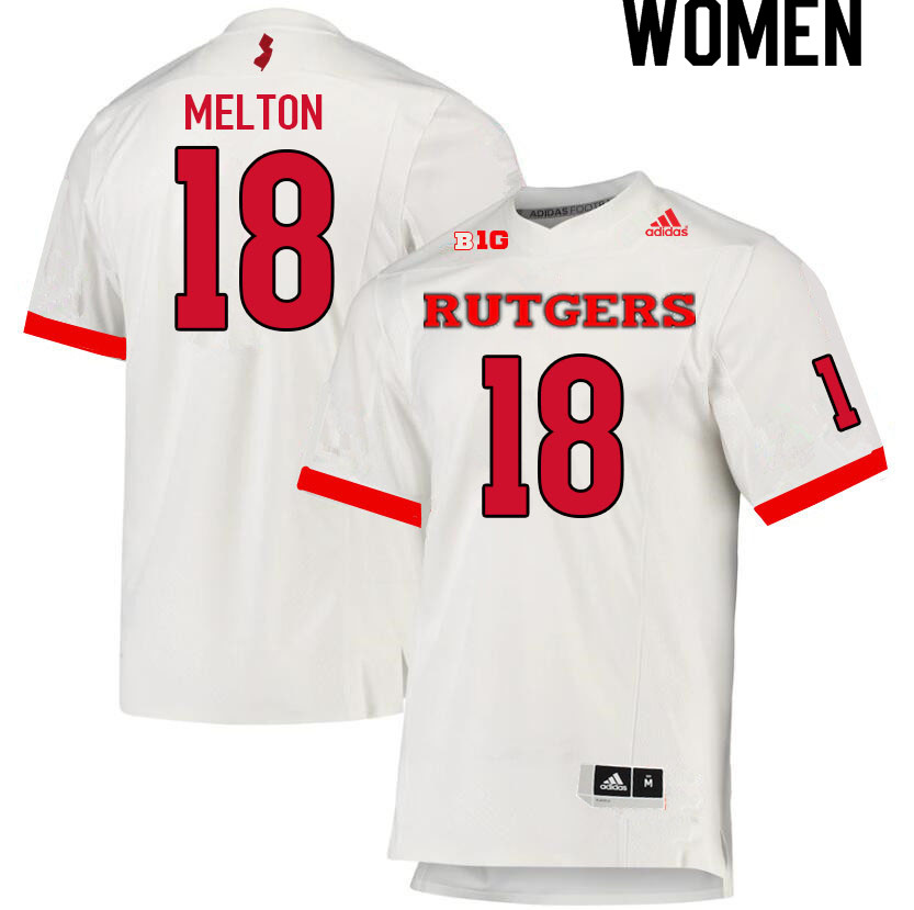 Women #18 Bo Melton Rutgers Scarlet Knights College Football Jerseys Sale-White - Click Image to Close